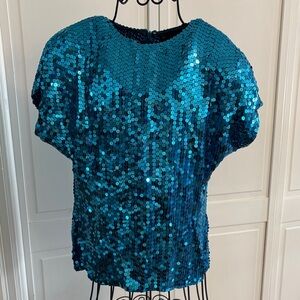 Elegant Teal Sequin Blouse 💯Silk